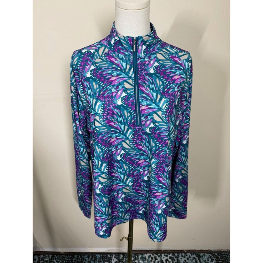Pebble Beach Dry-Luxe Performance Womens XL 1/4 Zip Mock Neck Stretch Top 360